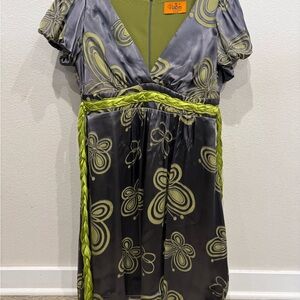 Vintage Y2K Voom by Joy Han Women's Dress 100% Silk Butterfly Dress Sz L